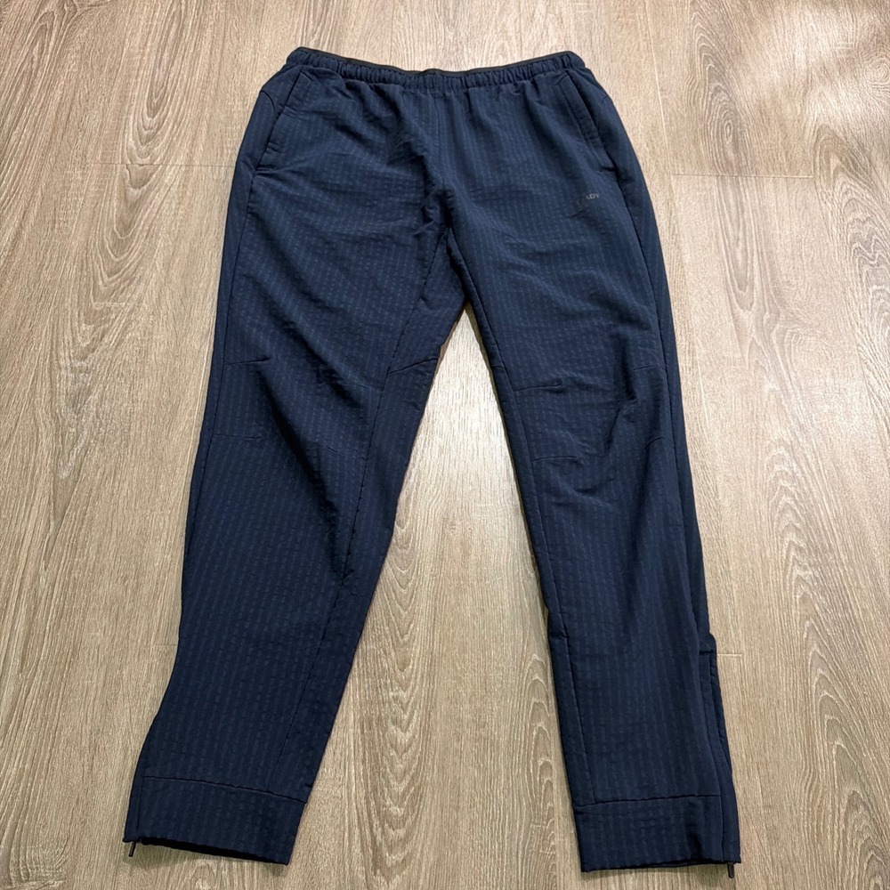 Brady Mens Track Pants Navy Blue Textured Grid Zipper Ankle Joggers Training L